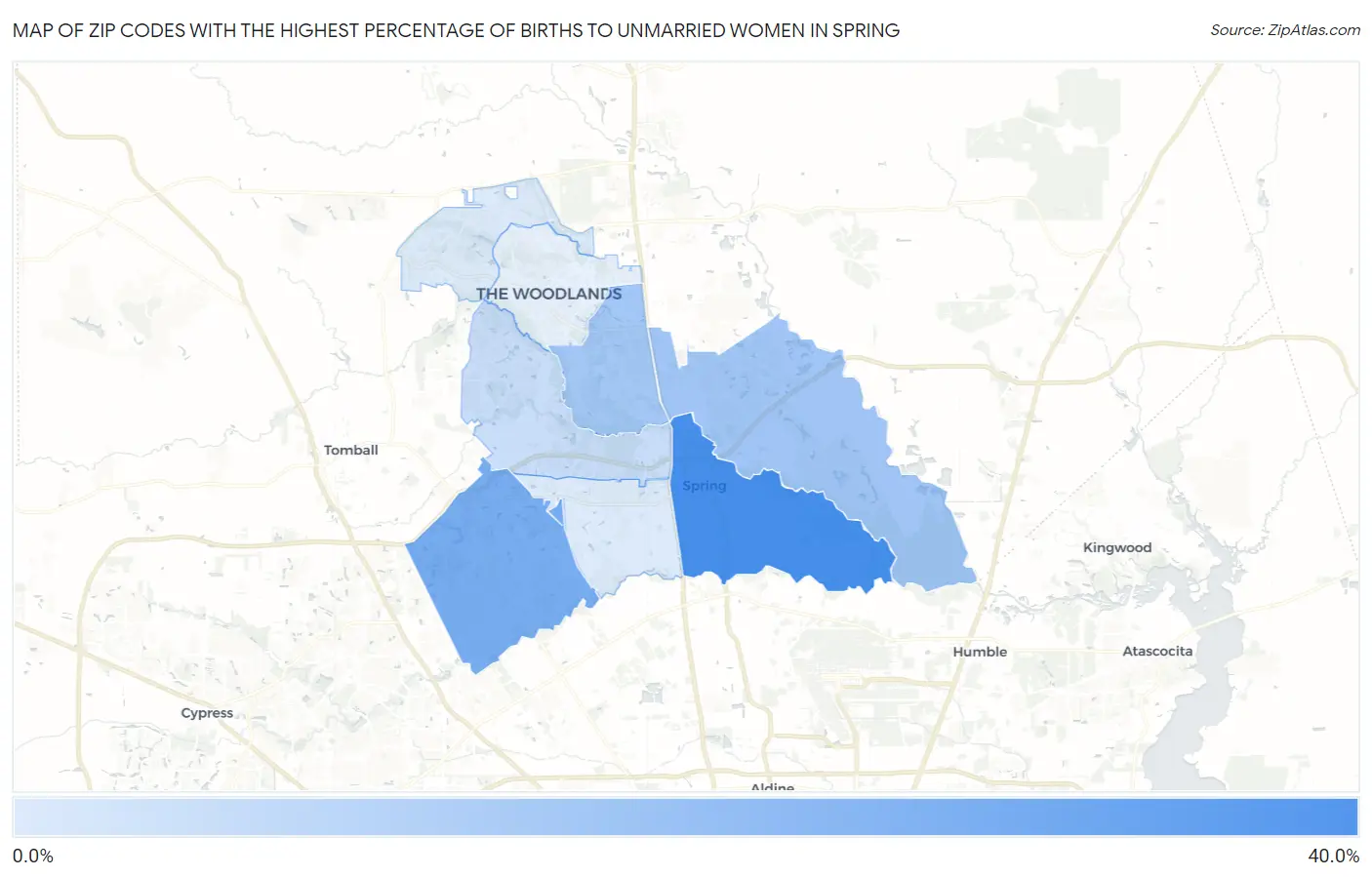 Zip Codes with the Highest Percentage of Births to Unmarried Women in Spring Map