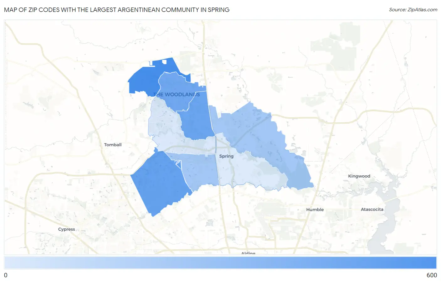 Zip Codes with the Largest Argentinean Community in Spring Map