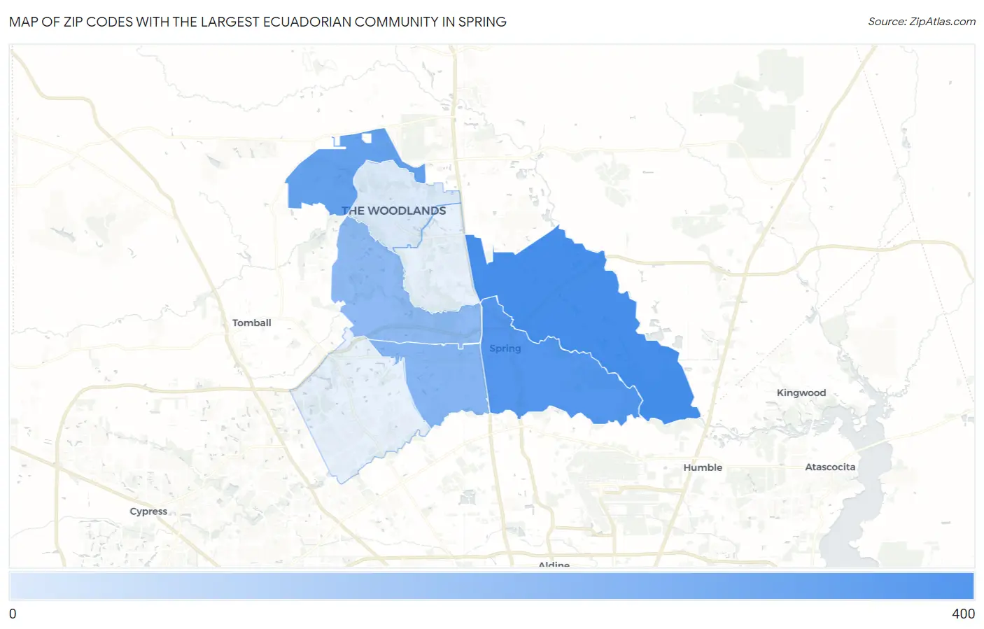 Zip Codes with the Largest Ecuadorian Community in Spring Map