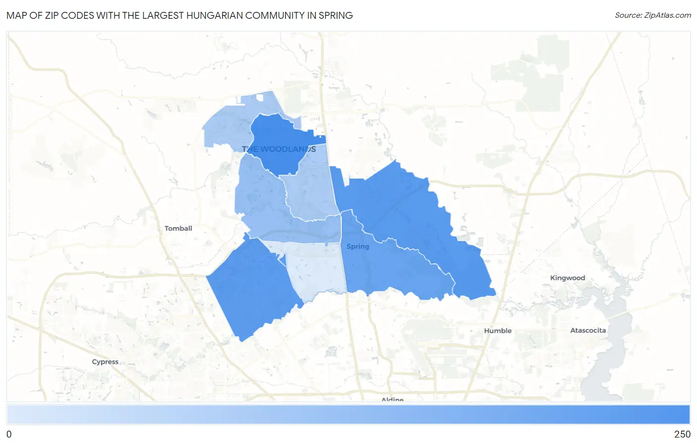 Zip Codes with the Largest Hungarian Community in Spring Map