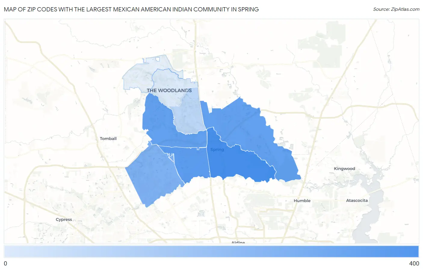 Zip Codes with the Largest Mexican American Indian Community in Spring Map