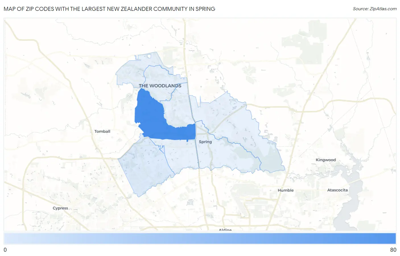 Zip Codes with the Largest New Zealander Community in Spring Map