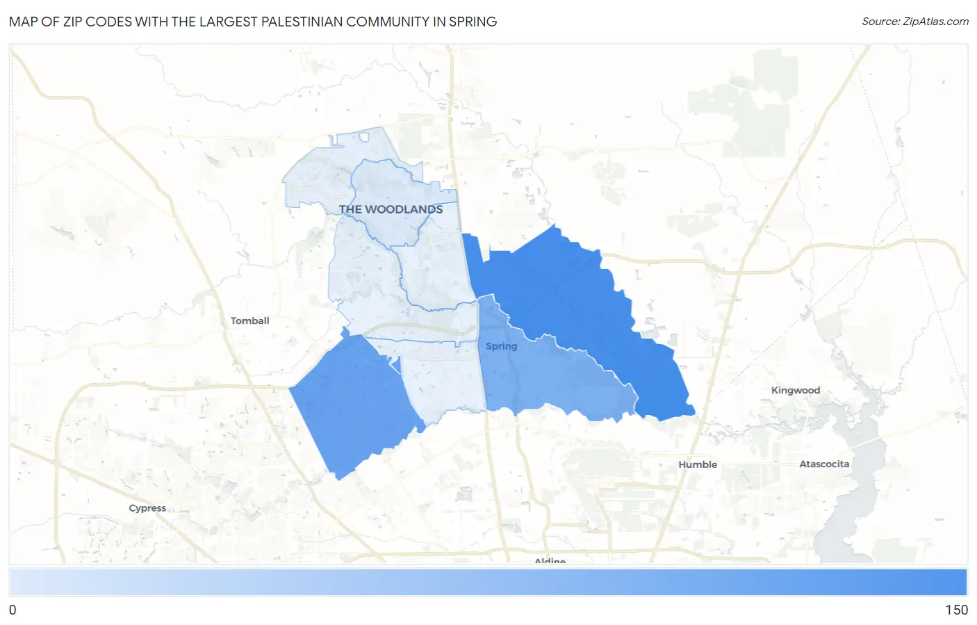Zip Codes with the Largest Palestinian Community in Spring Map