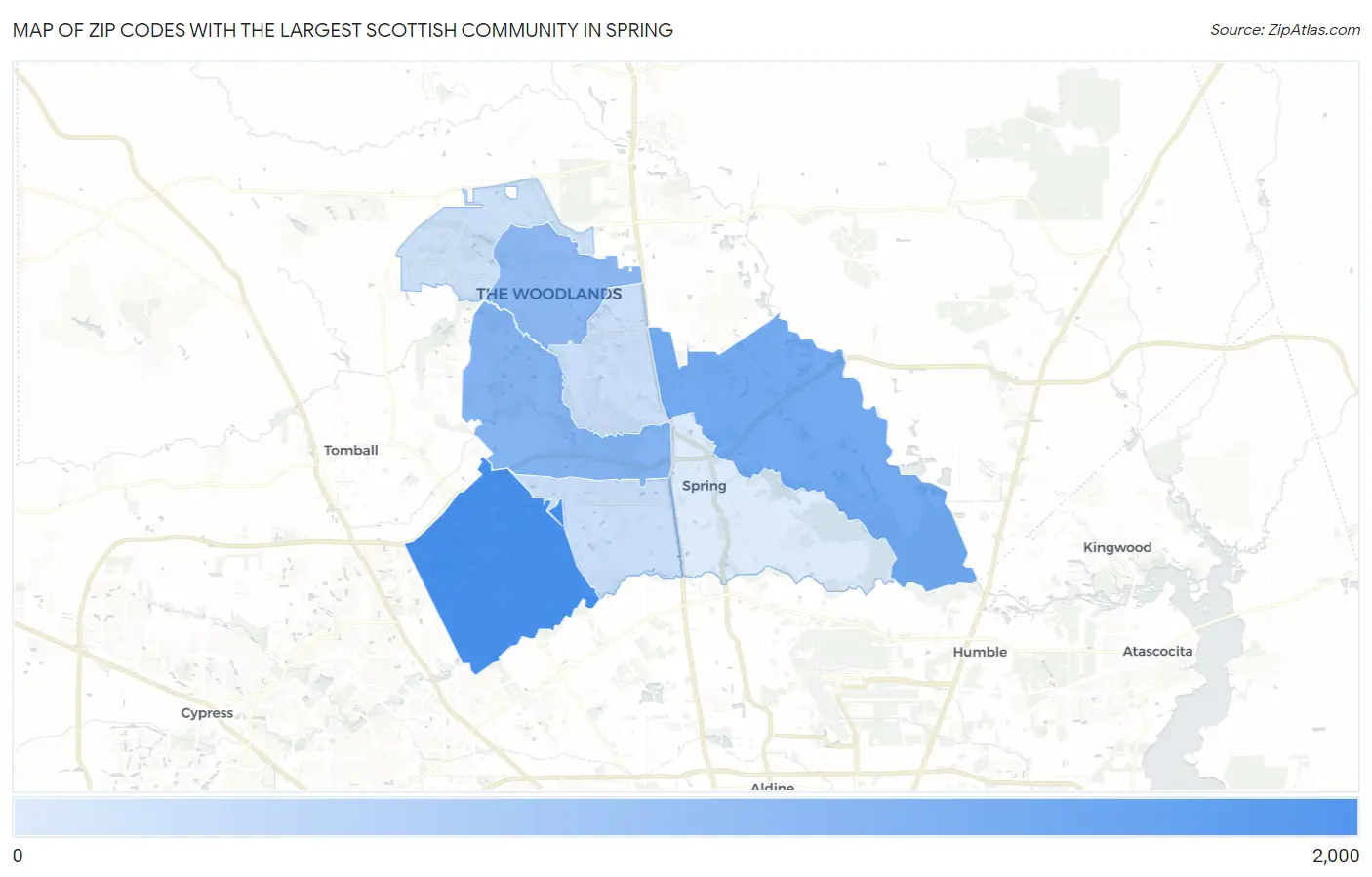 Zip Codes with the Largest Scottish Community in Spring Map