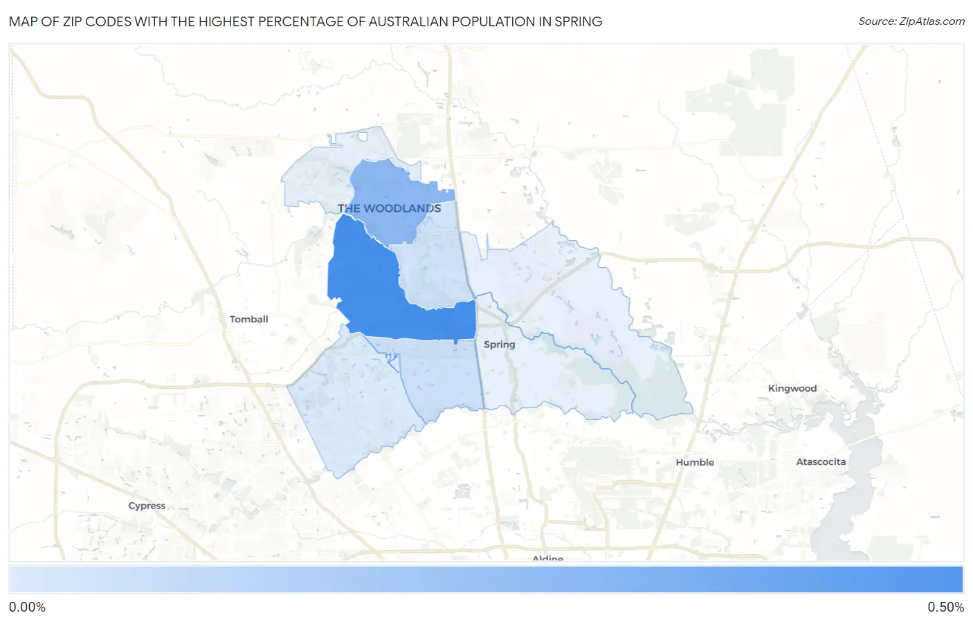 Zip Codes with the Highest Percentage of Australian Population in Spring Map