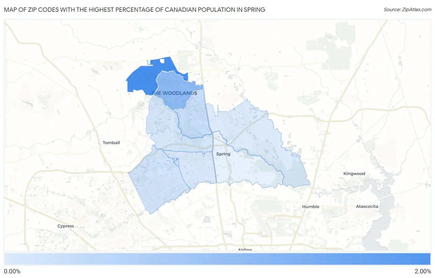 Zip Codes with the Highest Percentage of Canadian Population in Spring Map