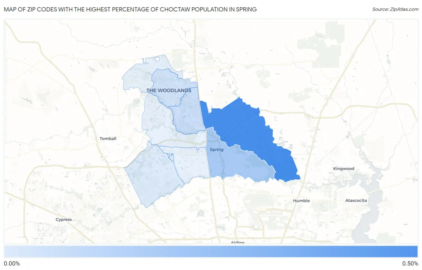 Zip Codes with the Highest Percentage of Choctaw Population in Spring Map