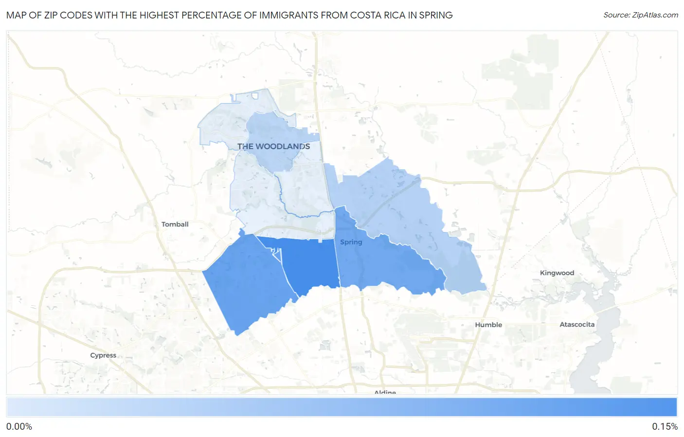 Zip Codes with the Highest Percentage of Immigrants from Costa Rica in Spring Map