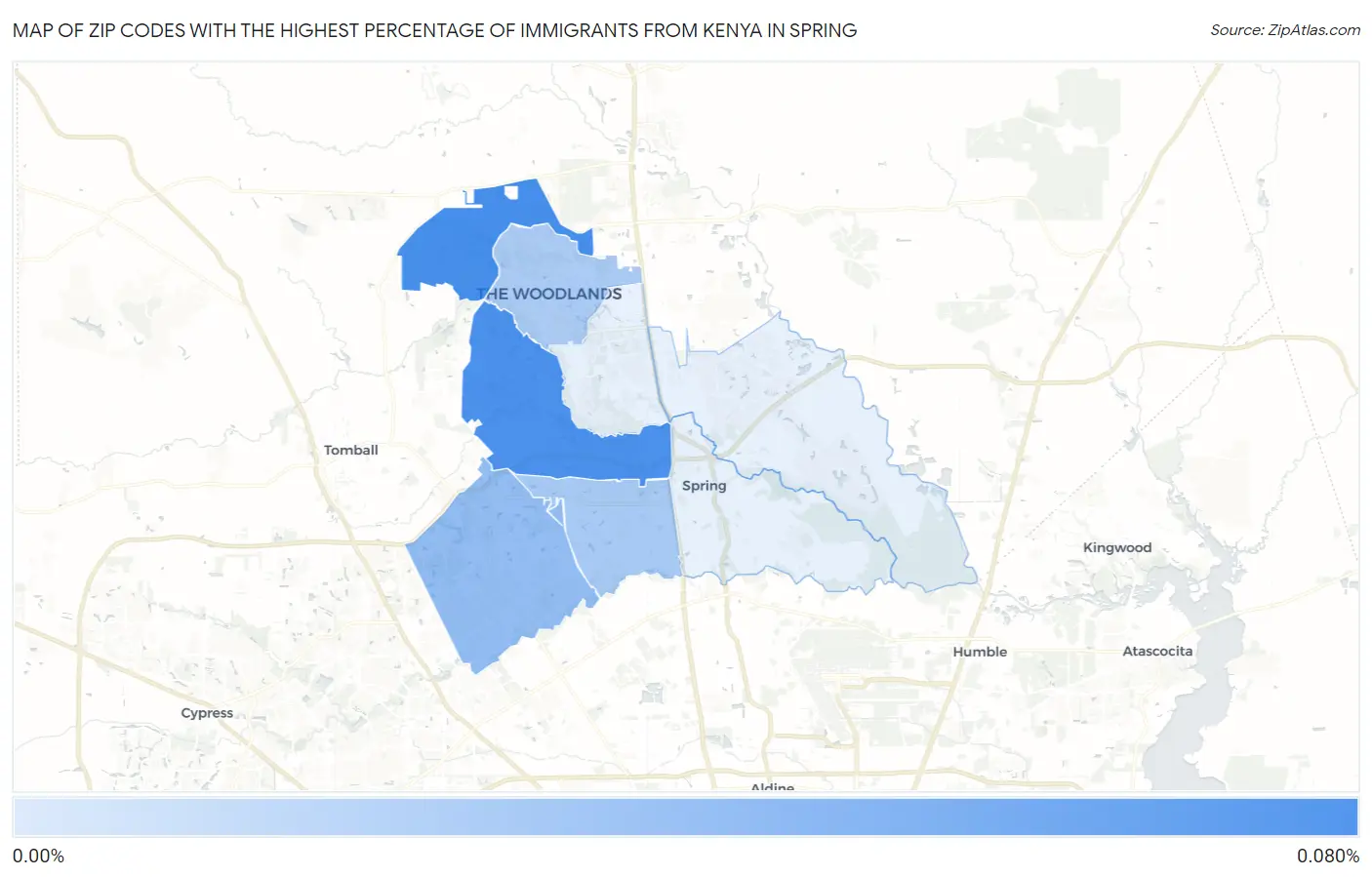 Zip Codes with the Highest Percentage of Immigrants from Kenya in Spring Map