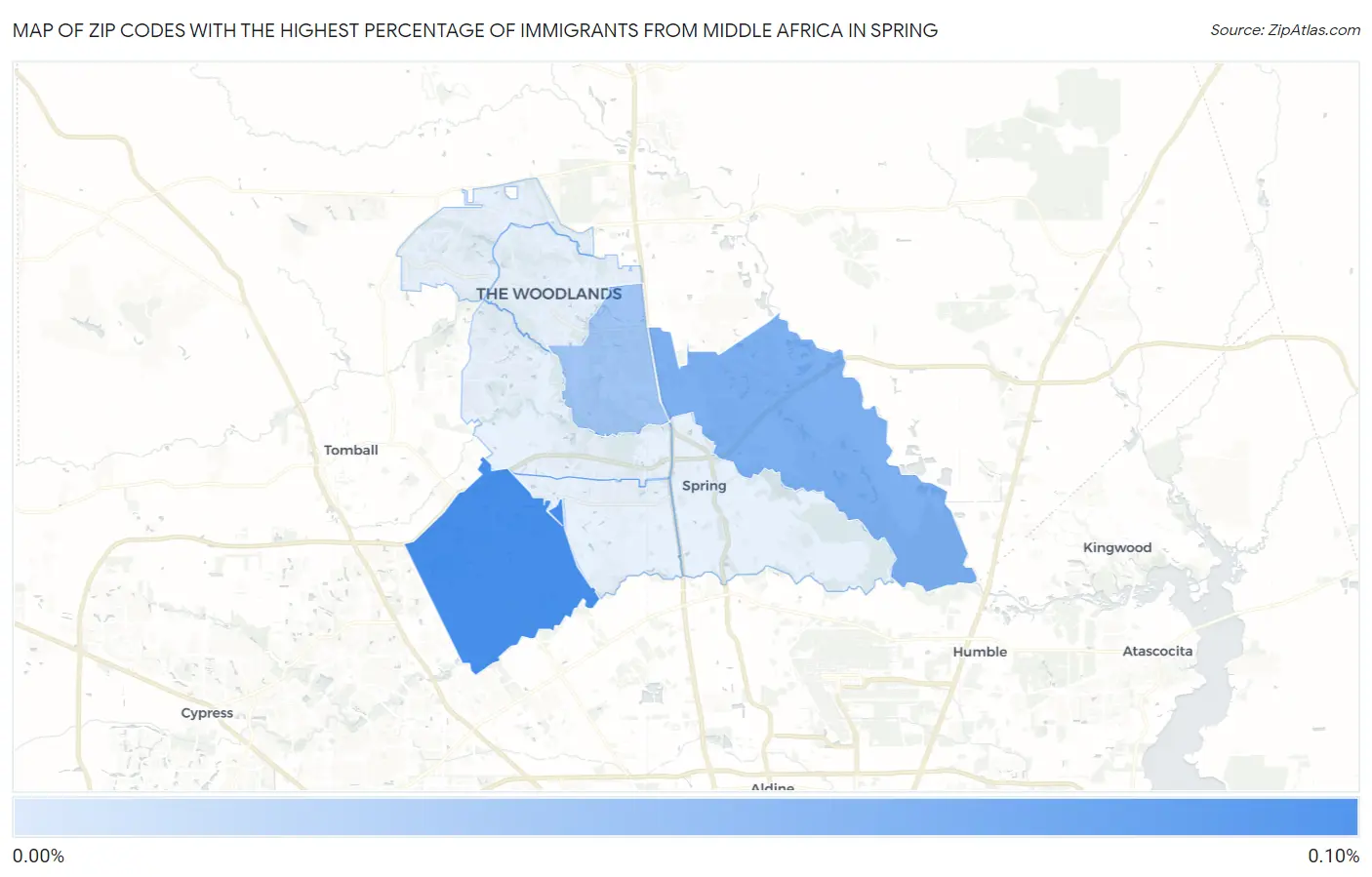 Zip Codes with the Highest Percentage of Immigrants from Middle Africa in Spring Map