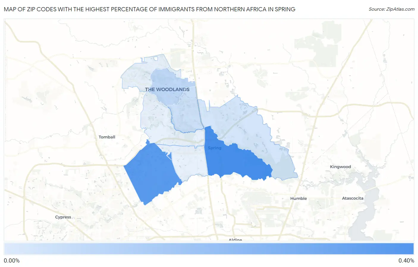 Zip Codes with the Highest Percentage of Immigrants from Northern Africa in Spring Map