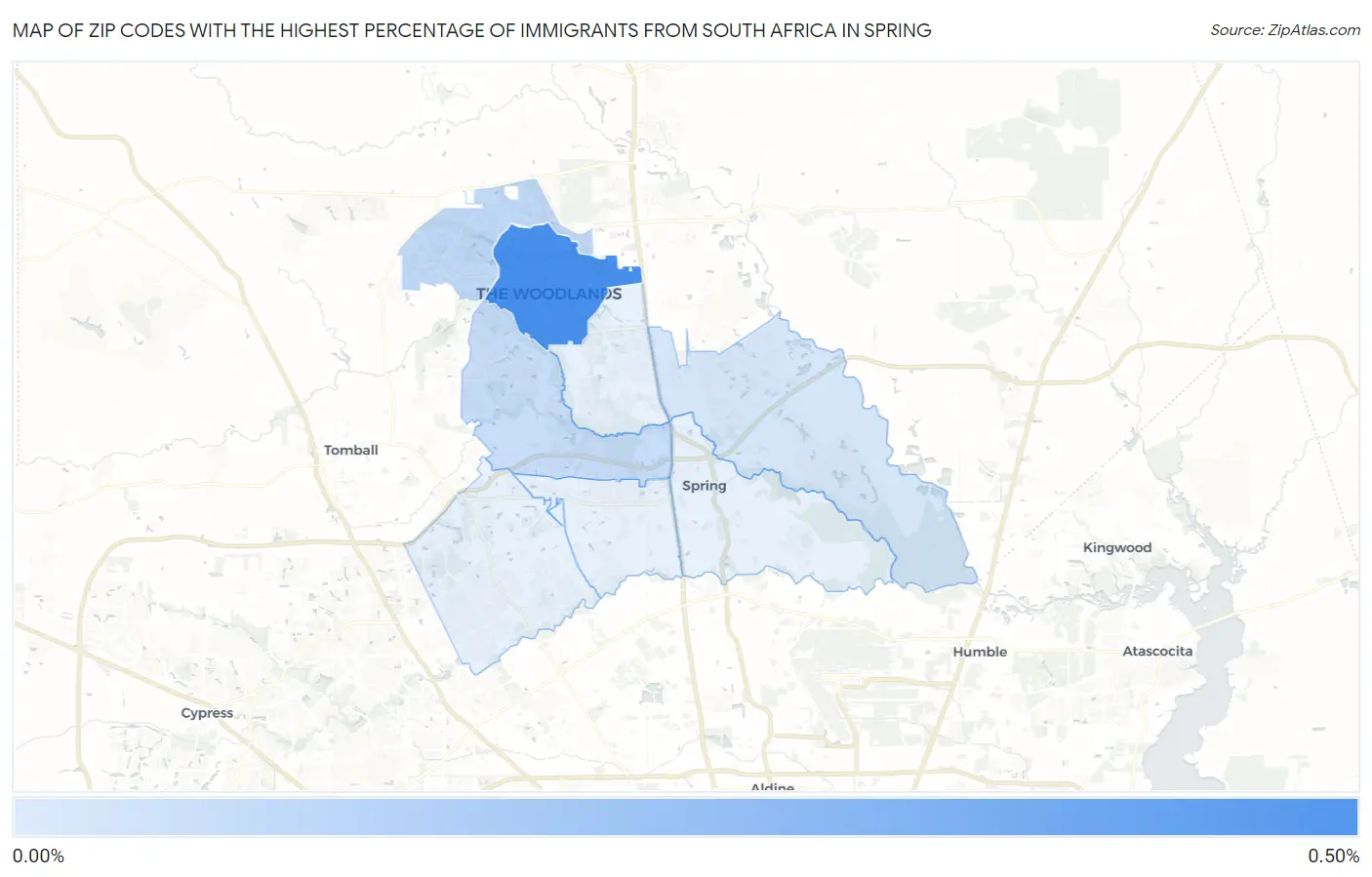 Zip Codes with the Highest Percentage of Immigrants from South Africa in Spring Map