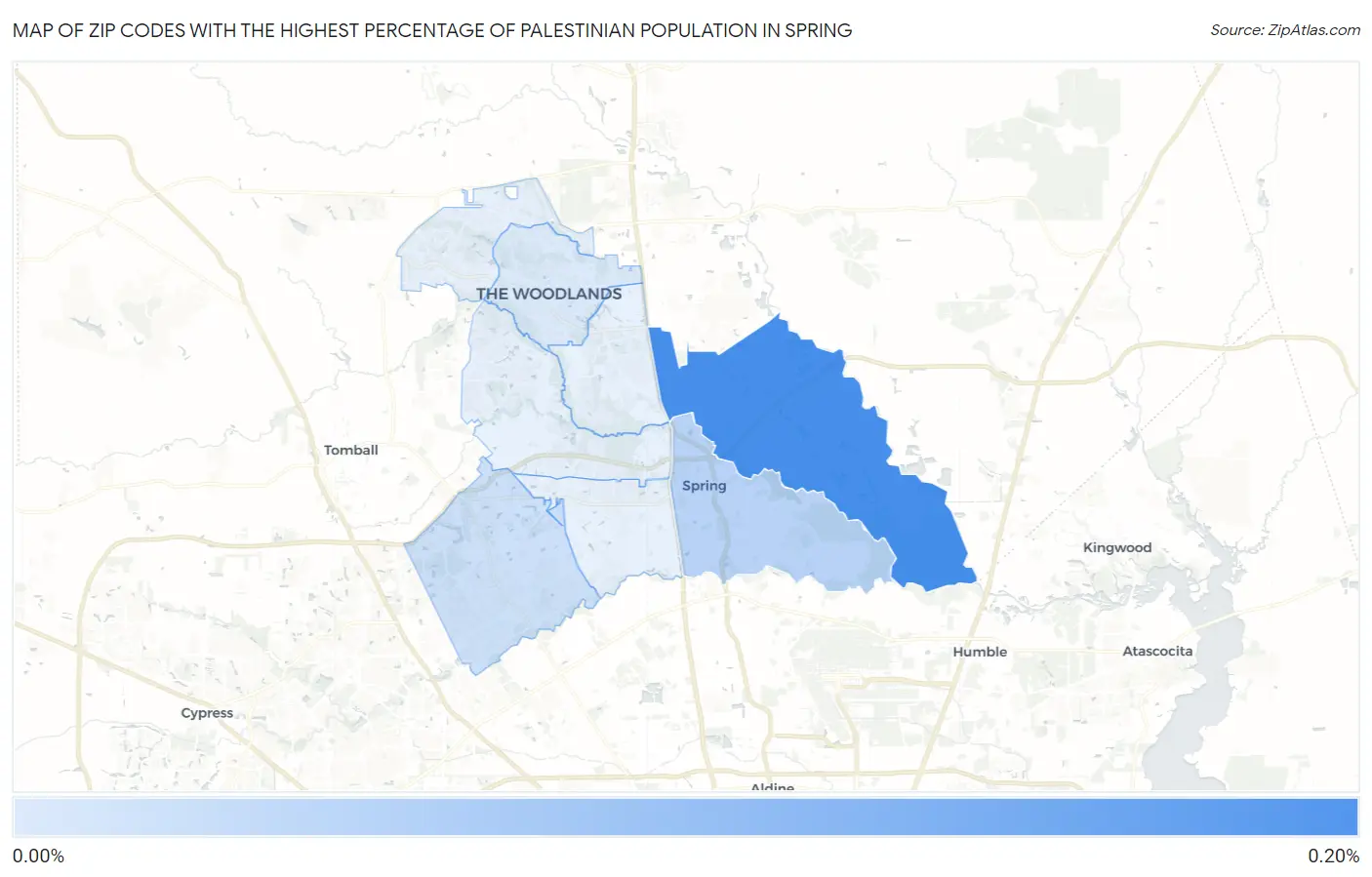 Zip Codes with the Highest Percentage of Palestinian Population in Spring Map