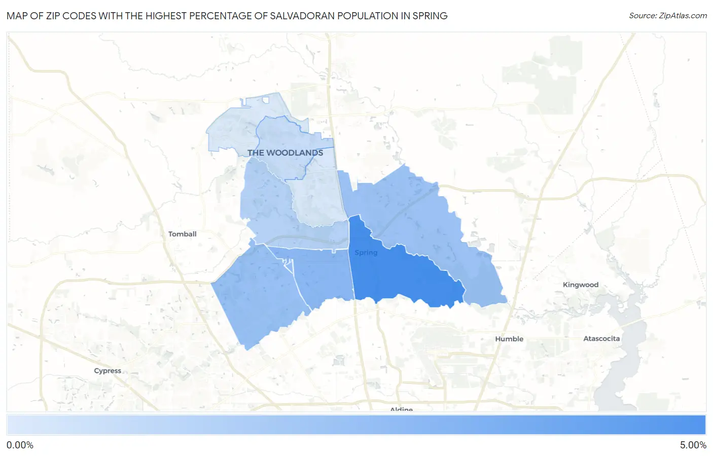 Zip Codes with the Highest Percentage of Salvadoran Population in Spring Map