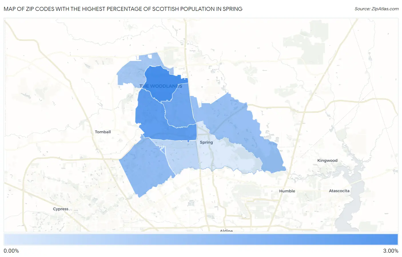 Zip Codes with the Highest Percentage of Scottish Population in Spring Map