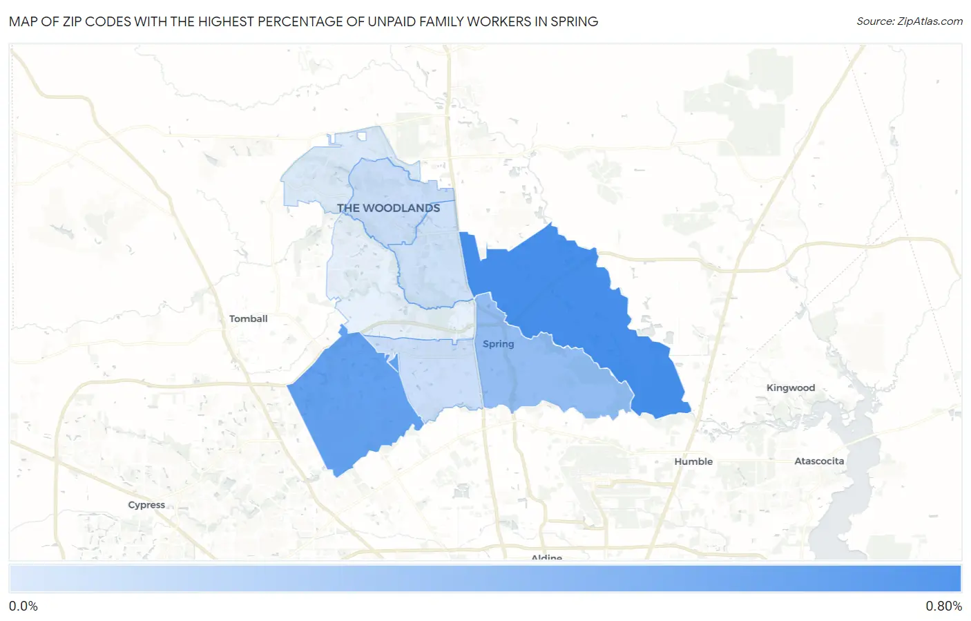 Zip Codes with the Highest Percentage of Unpaid Family Workers in Spring Map