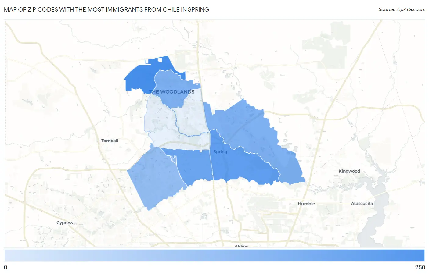 Zip Codes with the Most Immigrants from Chile in Spring Map