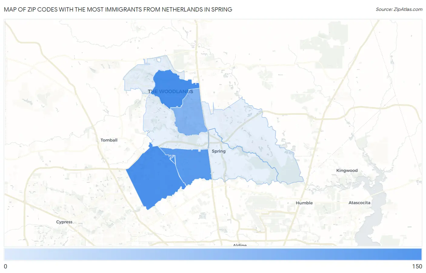 Zip Codes with the Most Immigrants from Netherlands in Spring Map