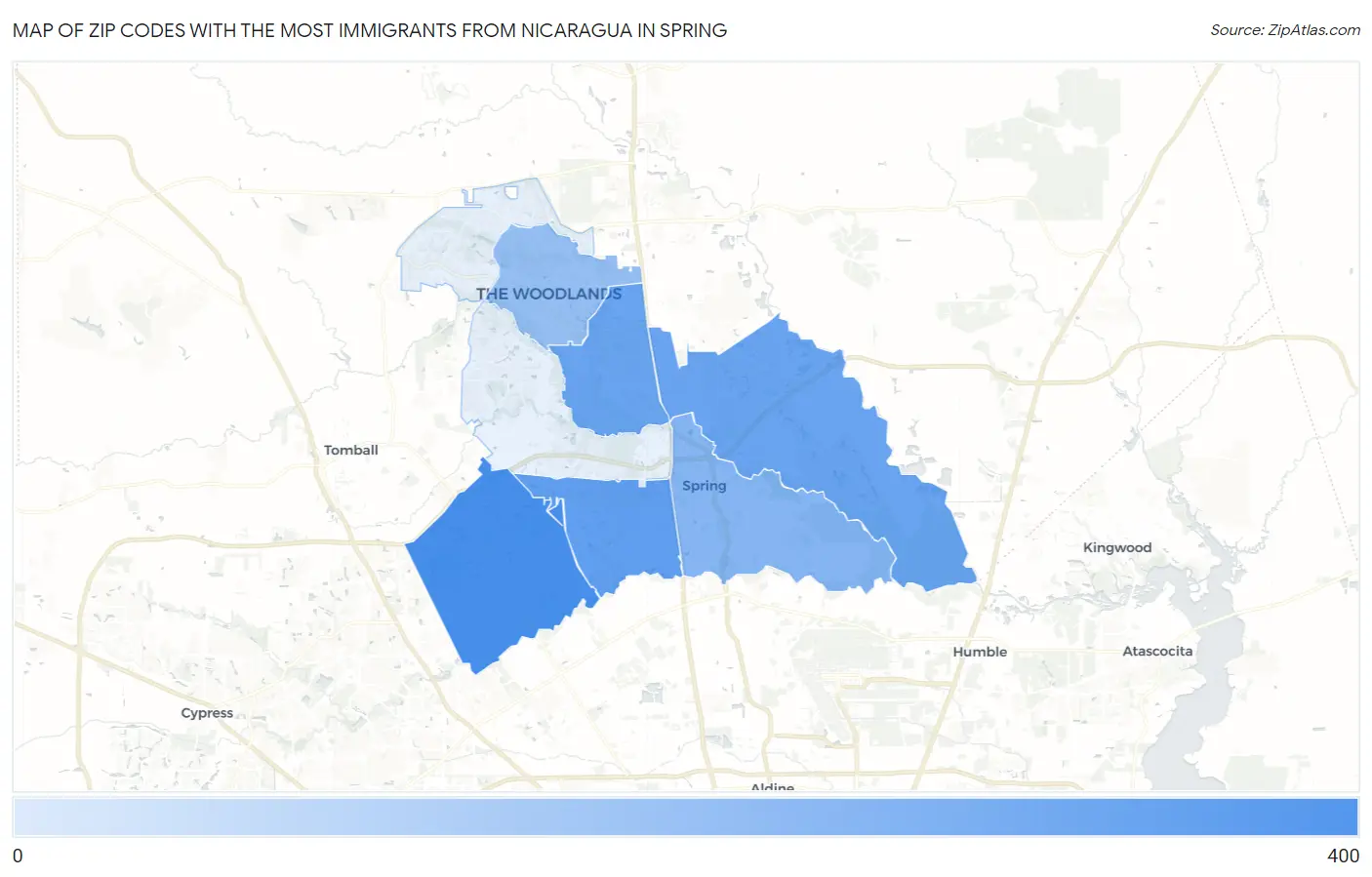 Zip Codes with the Most Immigrants from Nicaragua in Spring Map