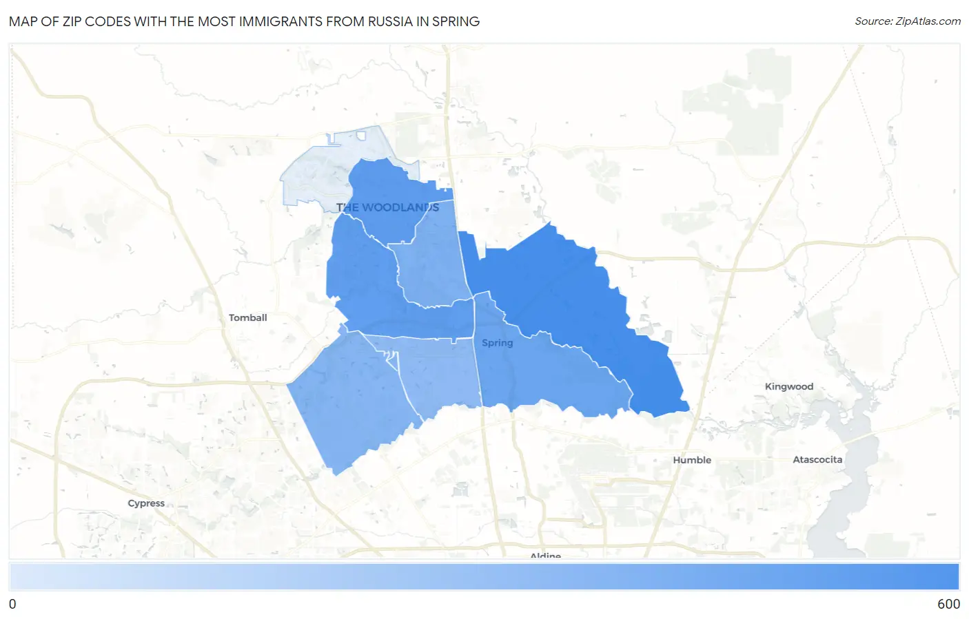 Zip Codes with the Most Immigrants from Russia in Spring Map