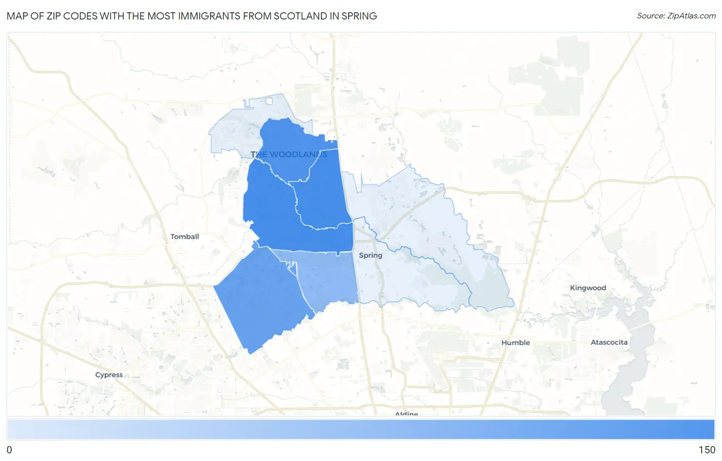 Zip Codes with the Most Immigrants from Scotland in Spring Map