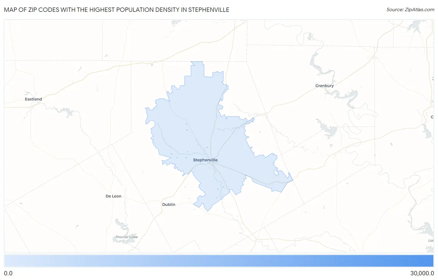Zip Codes with the Highest Population Density in Stephenville Map