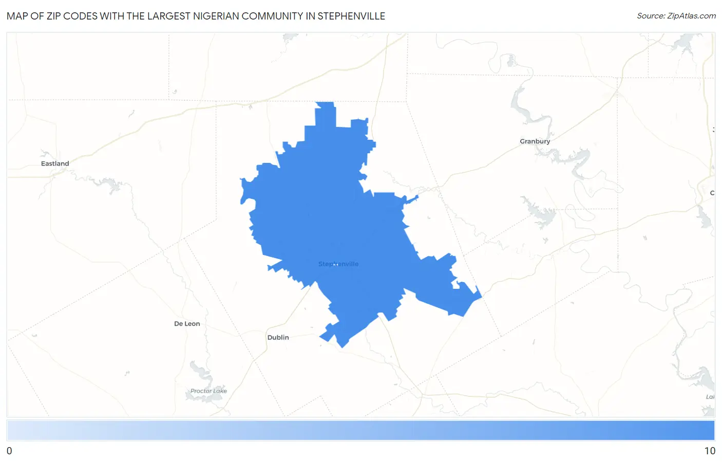 Zip Codes with the Largest Nigerian Community in Stephenville Map