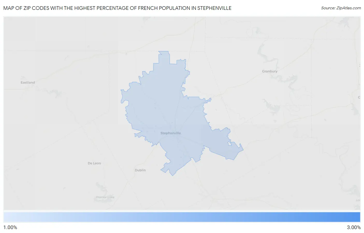 Zip Codes with the Highest Percentage of French Population in Stephenville Map