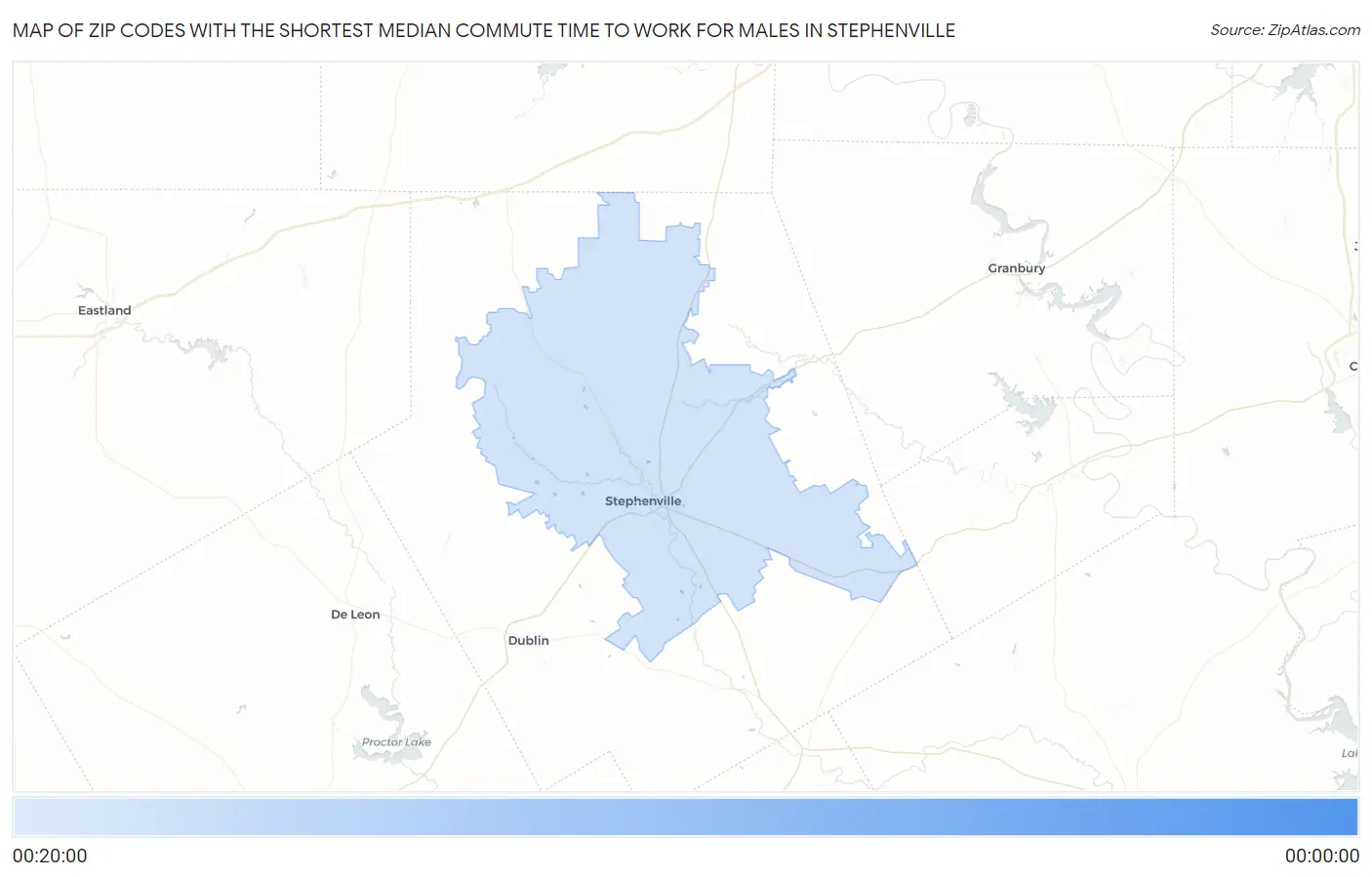 Zip Codes with the Shortest Median Commute Time to Work for Males in Stephenville Map