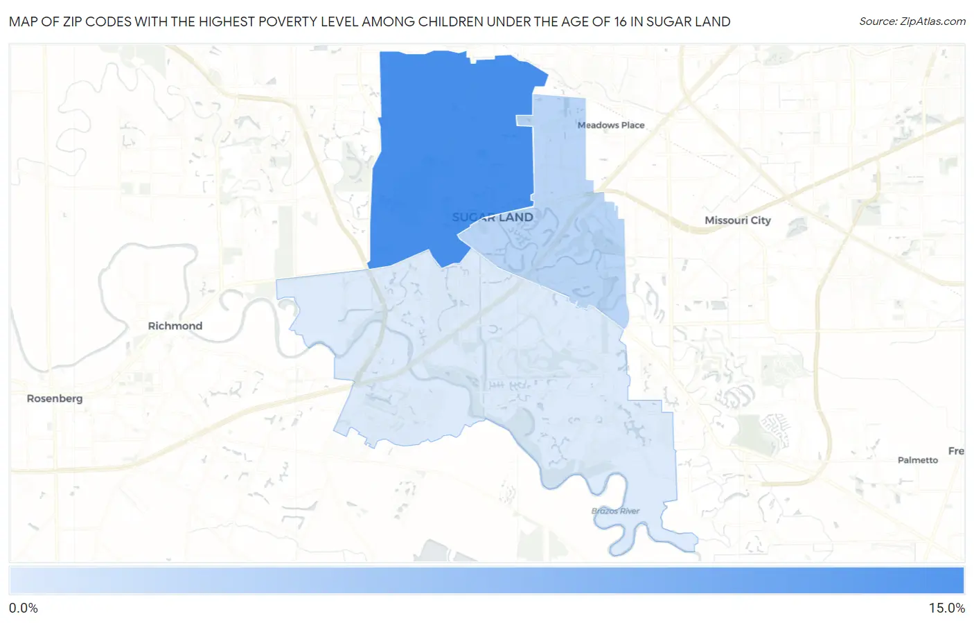 Zip Codes with the Highest Poverty Level Among Children Under the Age of 16 in Sugar Land Map
