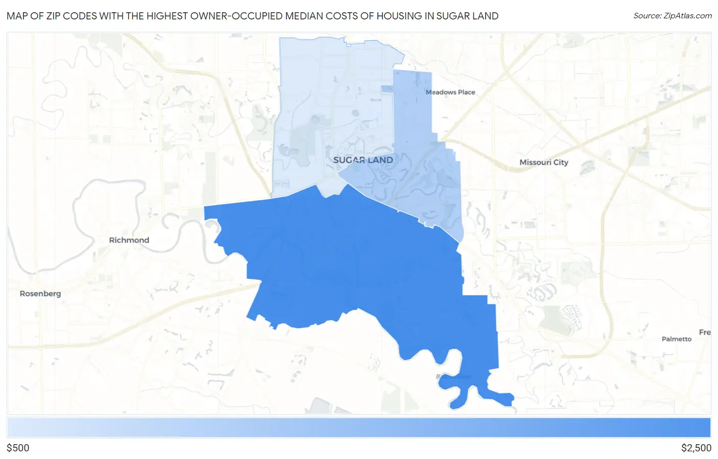 Zip Codes with the Highest Owner-Occupied Median Costs of Housing in Sugar Land Map