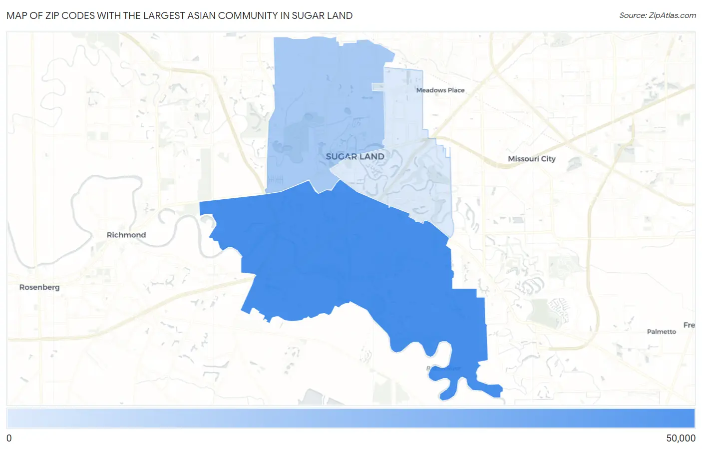 Zip Codes with the Largest Asian Community in Sugar Land Map