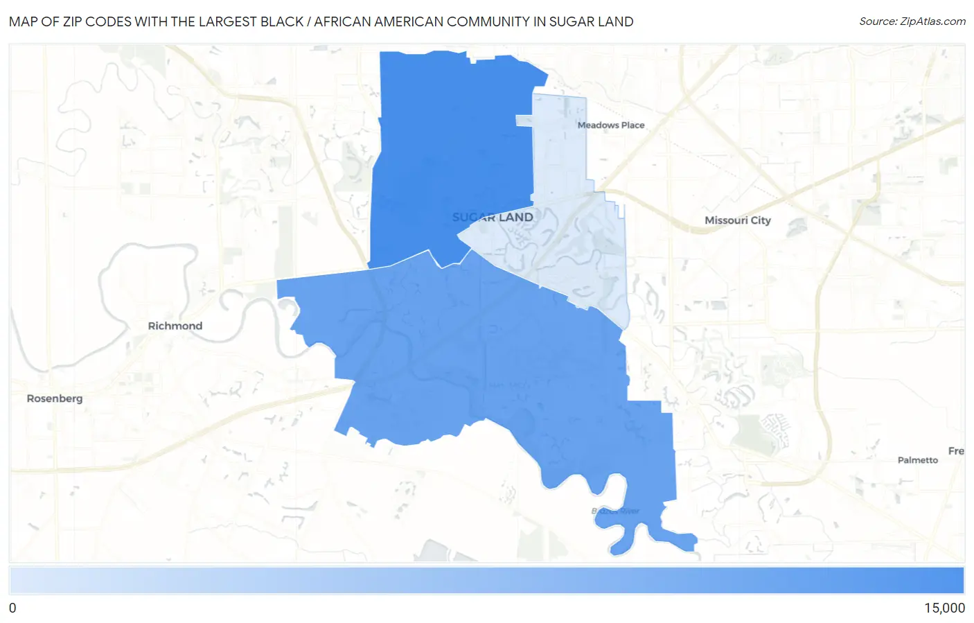 Zip Codes with the Largest Black / African American Community in Sugar Land Map