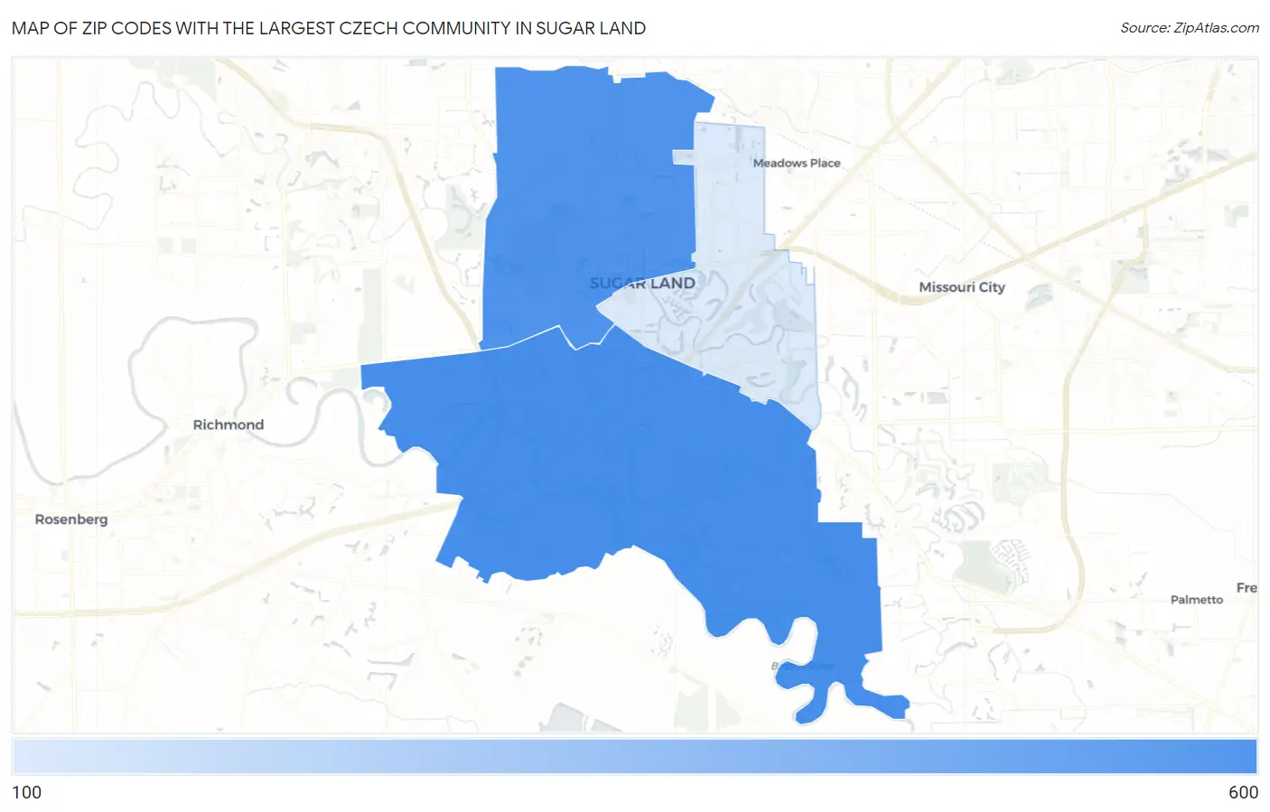 Zip Codes with the Largest Czech Community in Sugar Land Map