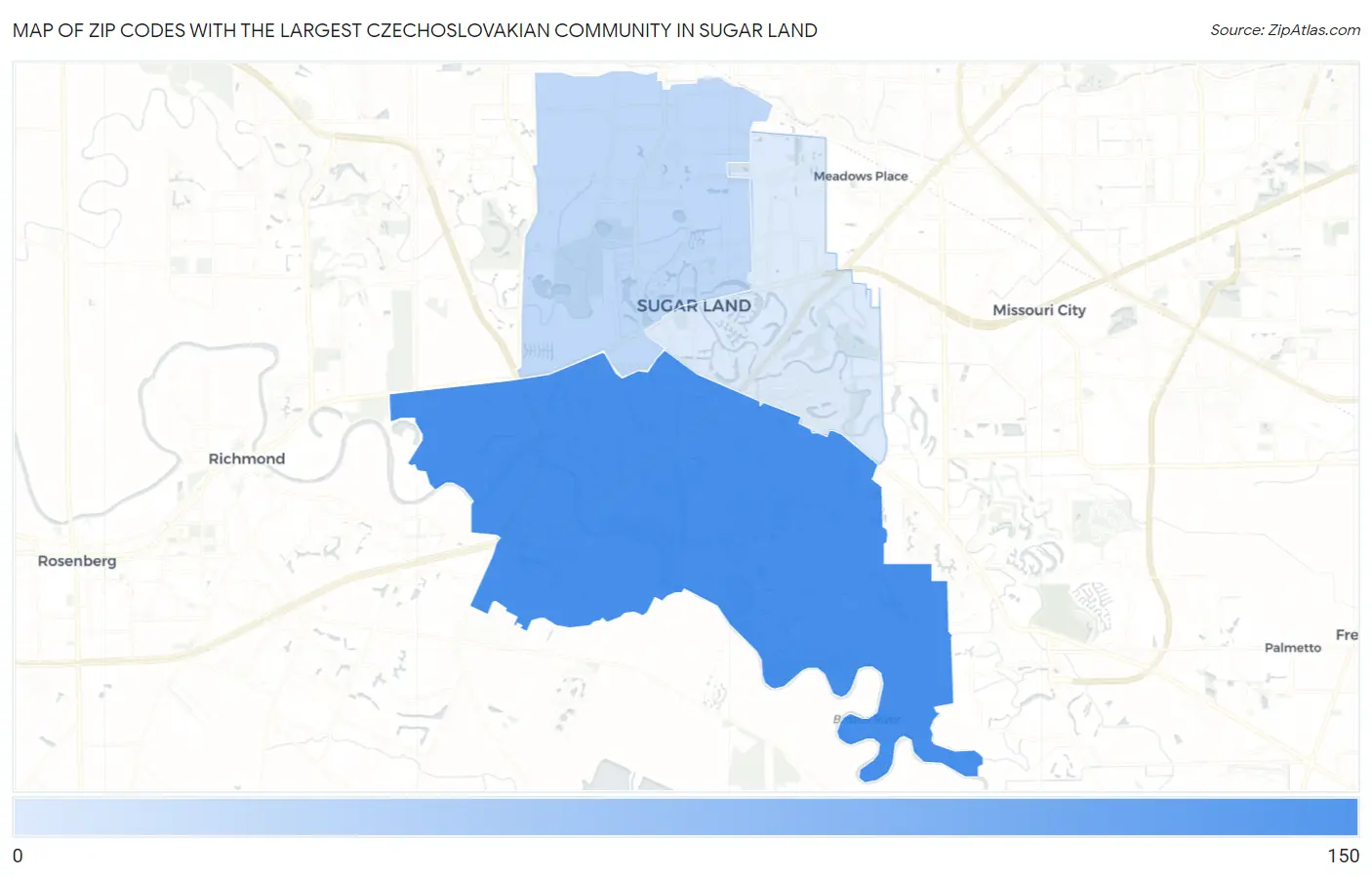 Zip Codes with the Largest Czechoslovakian Community in Sugar Land Map