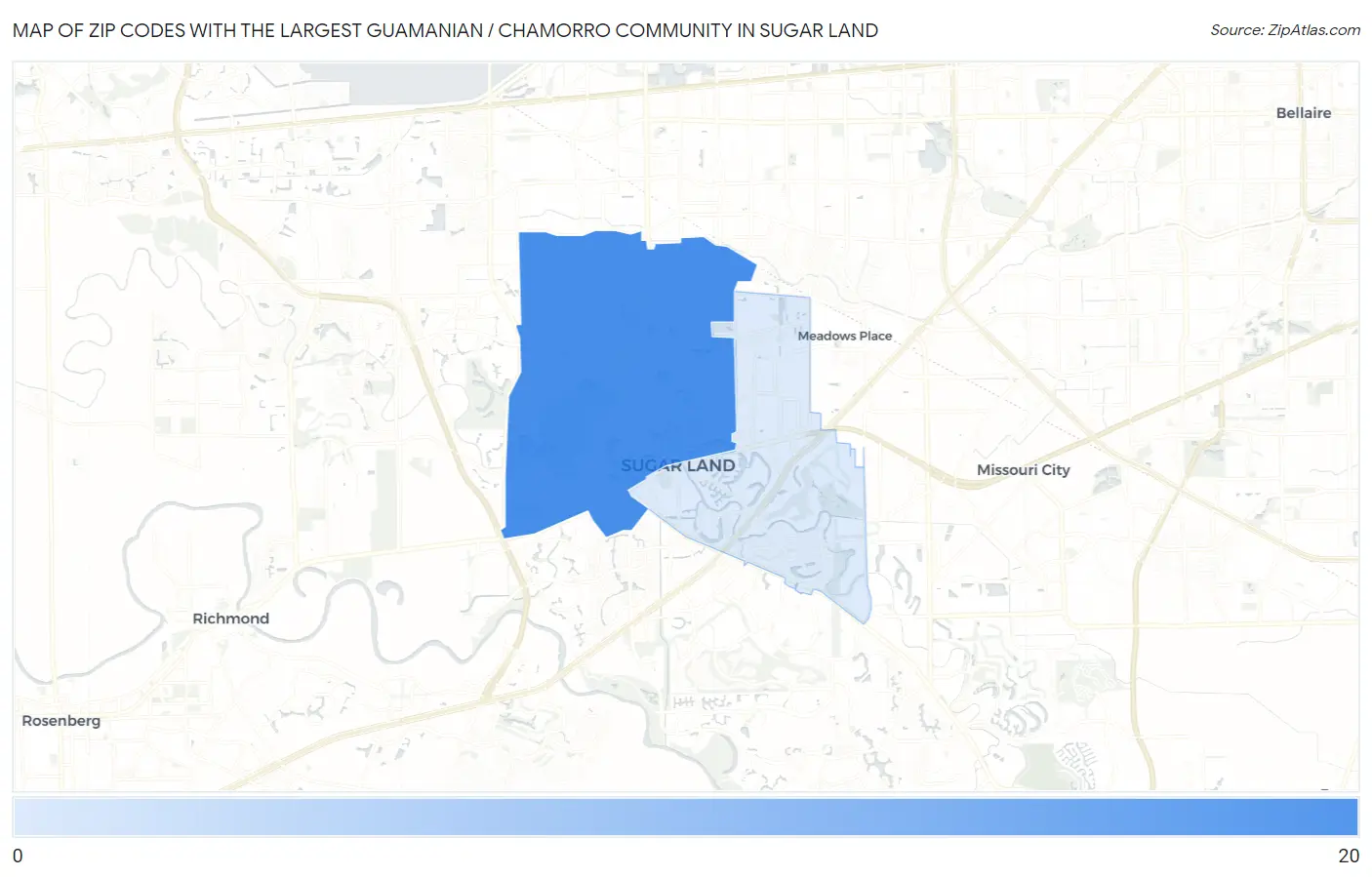 Zip Codes with the Largest Guamanian / Chamorro Community in Sugar Land Map