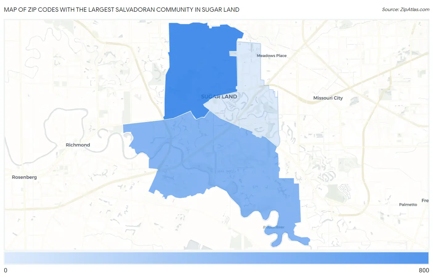 Zip Codes with the Largest Salvadoran Community in Sugar Land Map