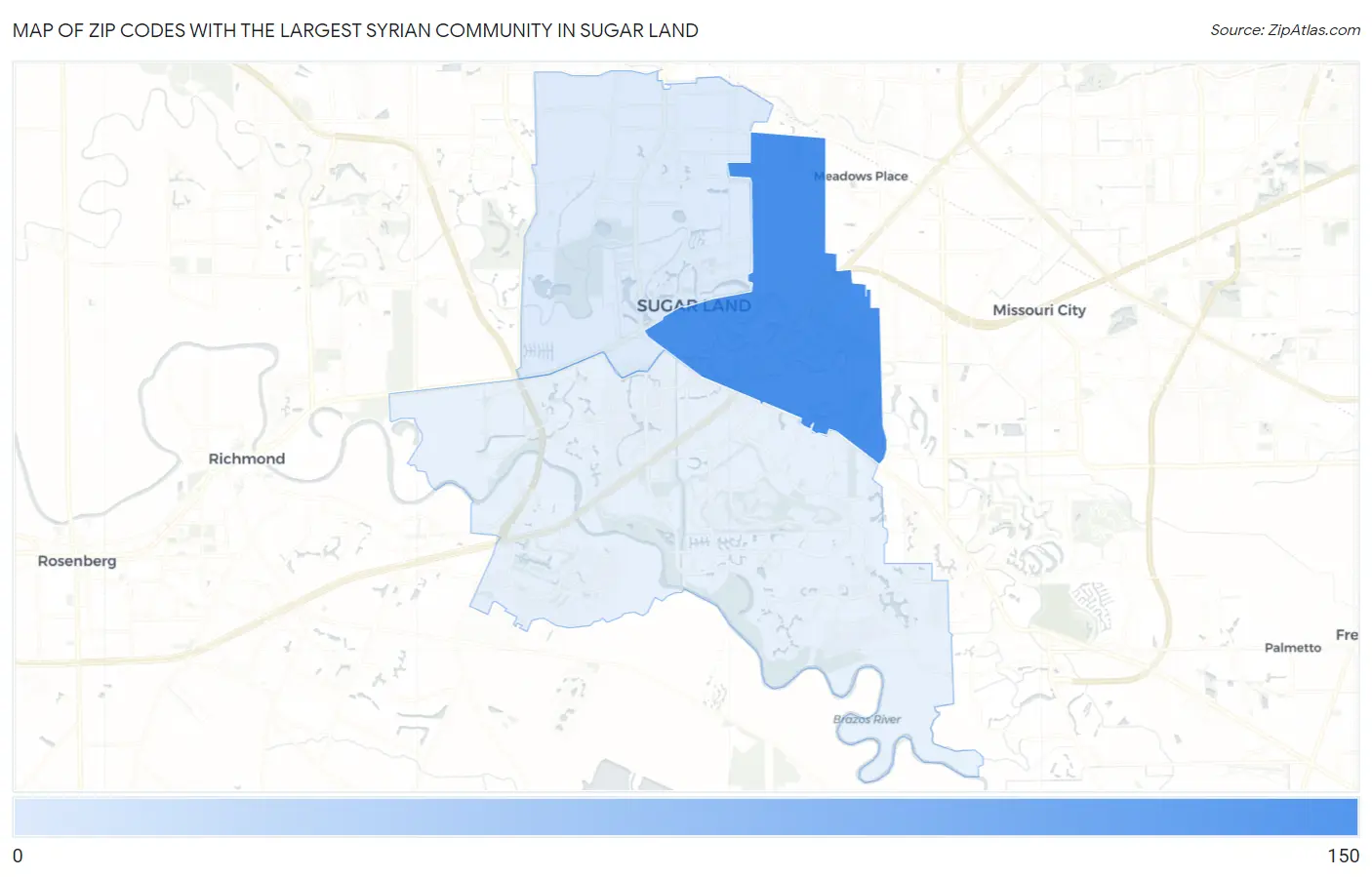 Zip Codes with the Largest Syrian Community in Sugar Land Map