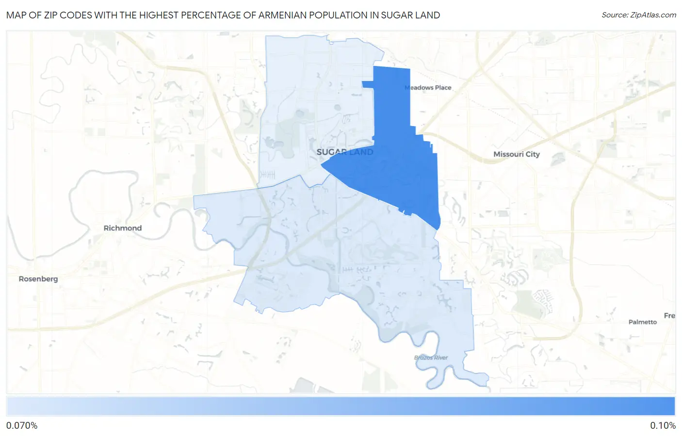 Zip Codes with the Highest Percentage of Armenian Population in Sugar Land Map