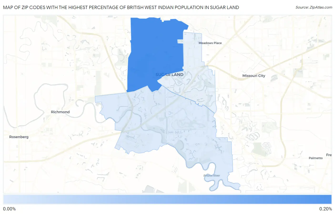 Zip Codes with the Highest Percentage of British West Indian Population in Sugar Land Map