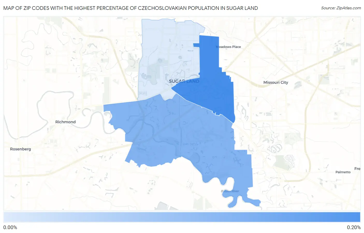Zip Codes with the Highest Percentage of Czechoslovakian Population in Sugar Land Map