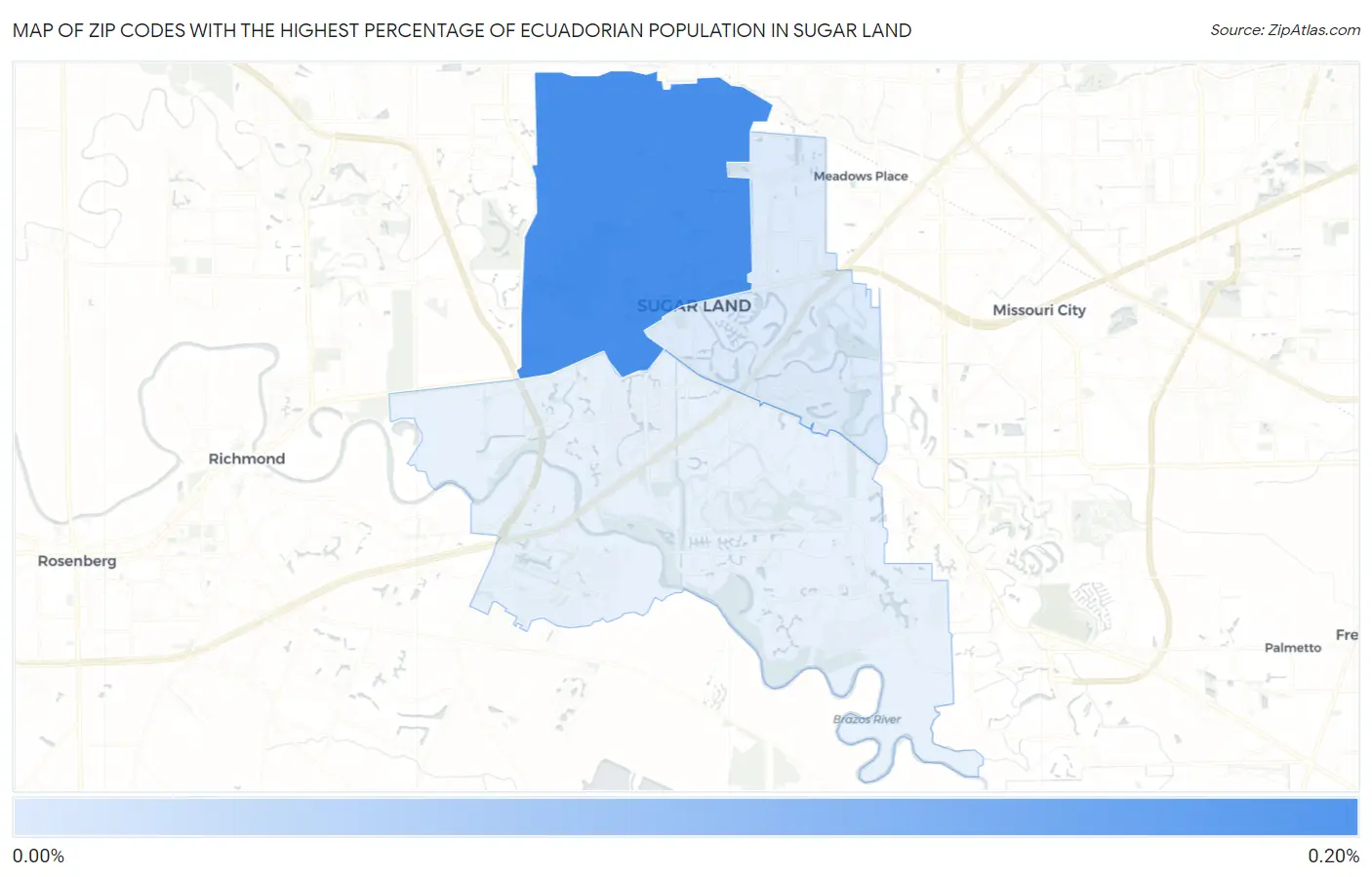 Zip Codes with the Highest Percentage of Ecuadorian Population in Sugar Land Map