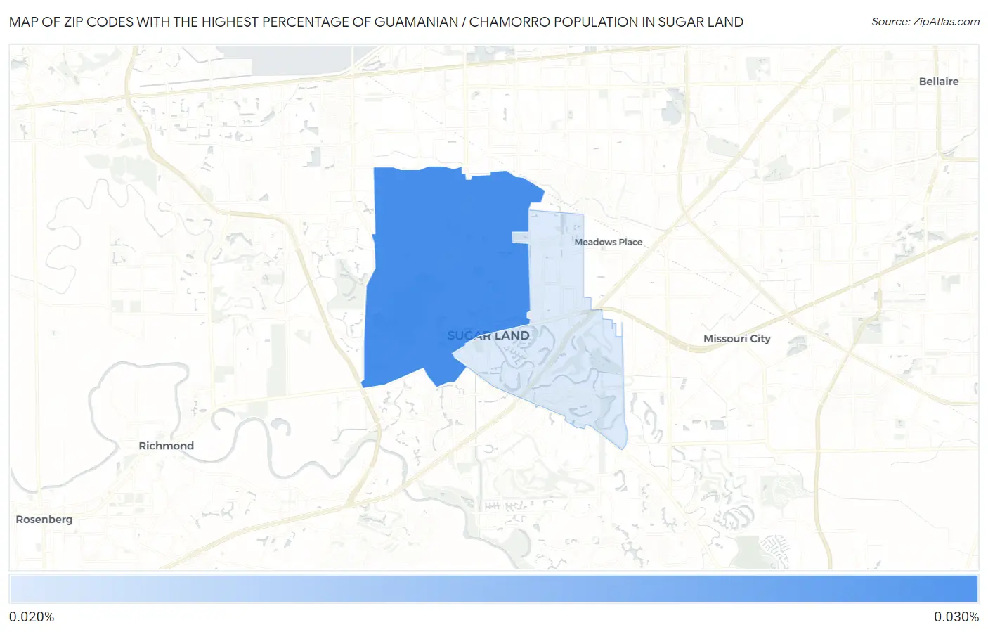 Zip Codes with the Highest Percentage of Guamanian / Chamorro Population in Sugar Land Map