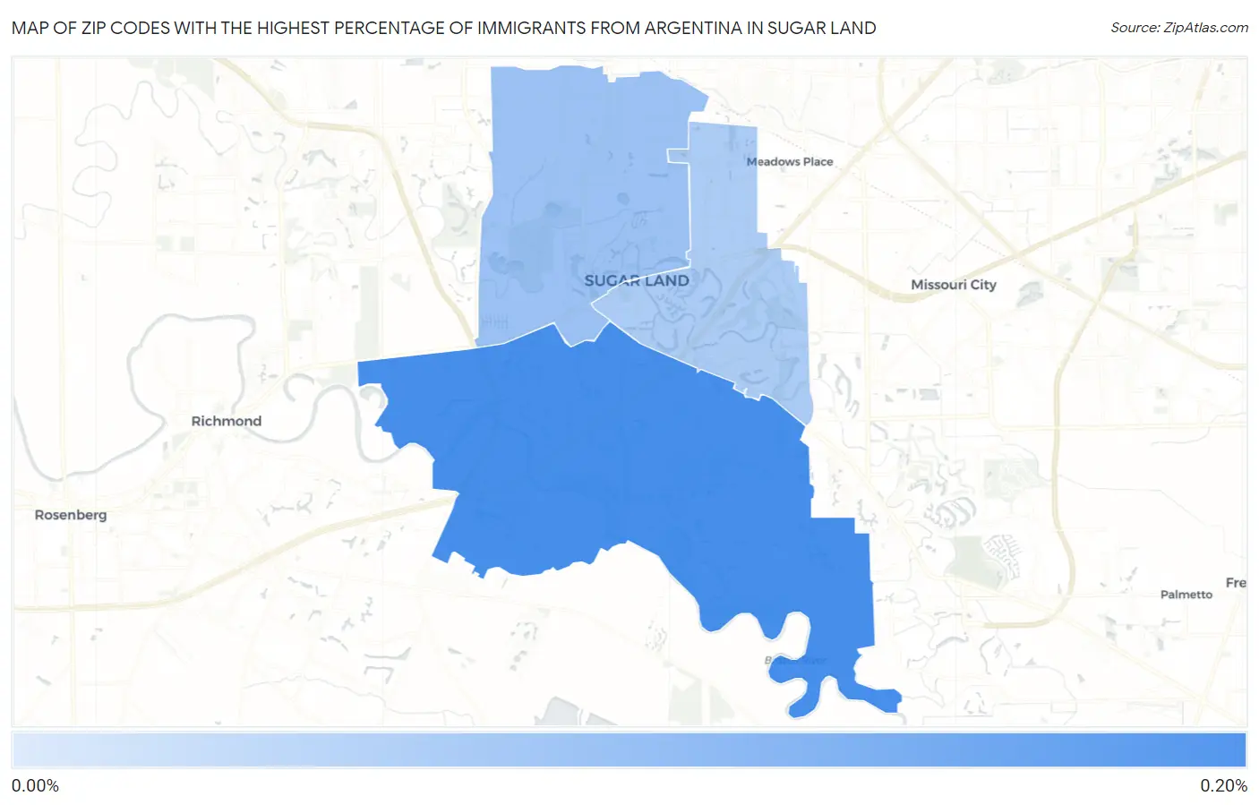Zip Codes with the Highest Percentage of Immigrants from Argentina in Sugar Land Map