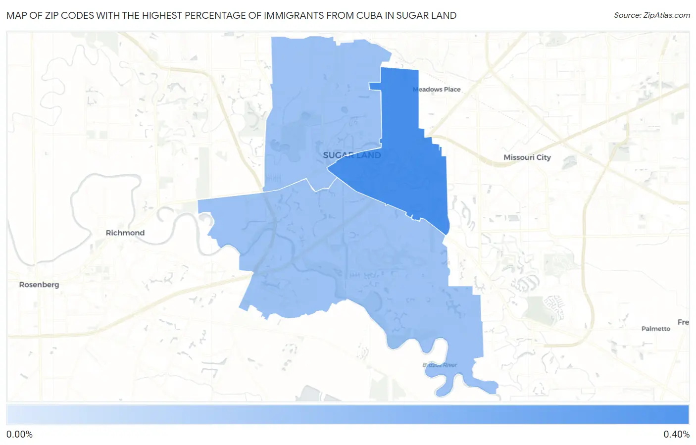 Zip Codes with the Highest Percentage of Immigrants from Cuba in Sugar Land Map