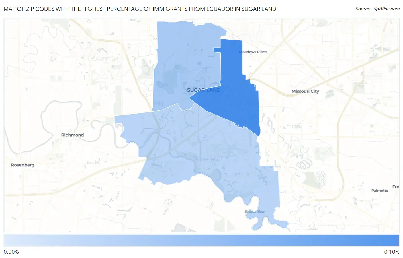 Zip Codes with the Highest Percentage of Immigrants from Ecuador in Sugar Land Map