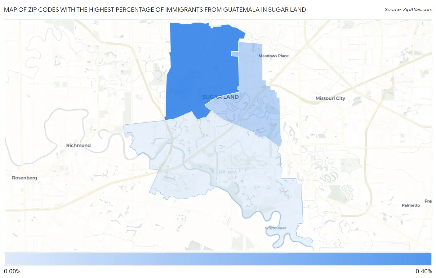 Zip Codes with the Highest Percentage of Immigrants from Guatemala in Sugar Land Map