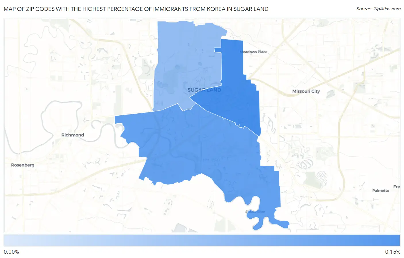 Zip Codes with the Highest Percentage of Immigrants from Korea in Sugar Land Map