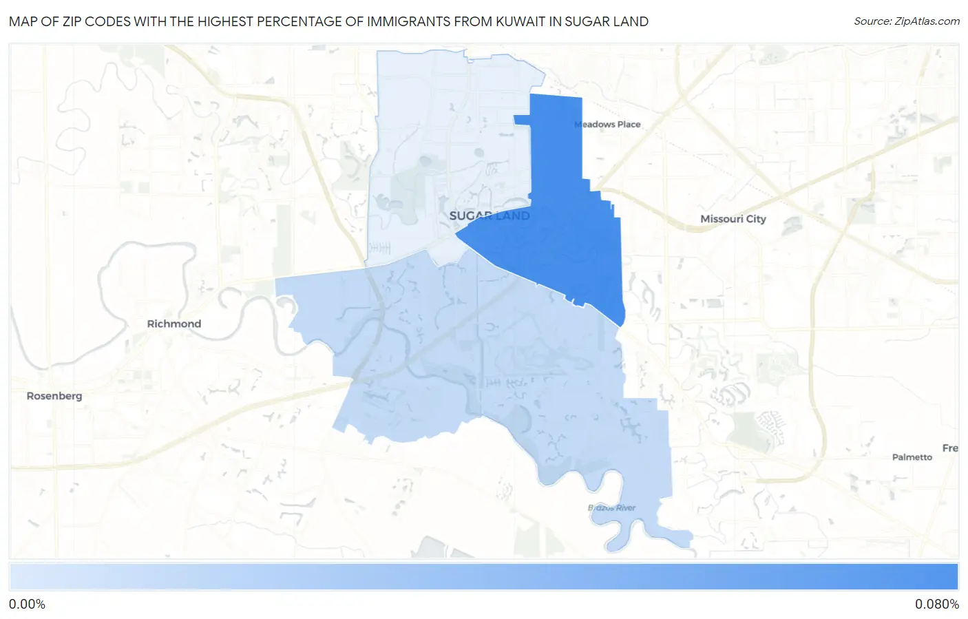 Zip Codes with the Highest Percentage of Immigrants from Kuwait in Sugar Land Map