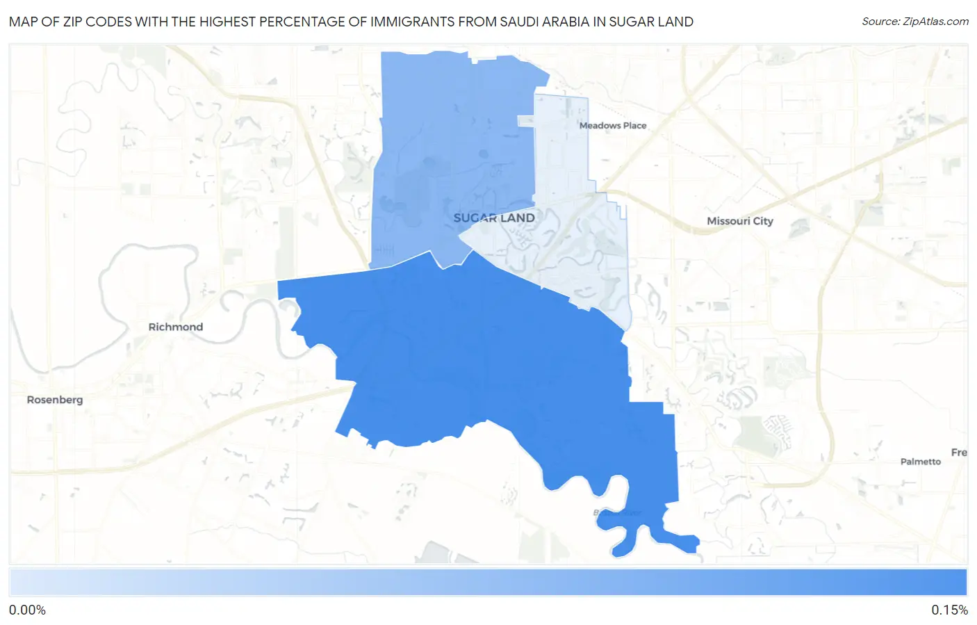 Zip Codes with the Highest Percentage of Immigrants from Saudi Arabia in Sugar Land Map